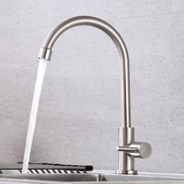 Robinets de cuisine évier robinet d'eau 360 degrés pivotant trou de support unique 304 acier inoxydable carré robinet froid