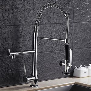 Keukenkranen Spring Trek naar beneden naar beneden gootsteen kraan Handsvrije sproeikop met vergrendeling Koud water Mixer Tik Swivel Spout messing