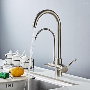 Kitchen Faucets Stainless Steel Purifier Faucet With Filtered Water 3 Way Filter Waterfilter Tap Cold And Sink