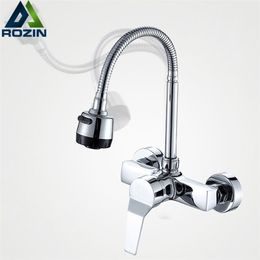 Keuken kranen stroom spray bubbler badkamer kraan muur gemonteerd dubbele gat en koud water flexibele buismixer 221109