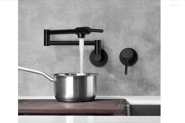 Robinets de cuisine Style bricolage, robinet d'évier en laiton mural noir pliable à une poignée robinet d'eau froide en cuivre de haute qualité