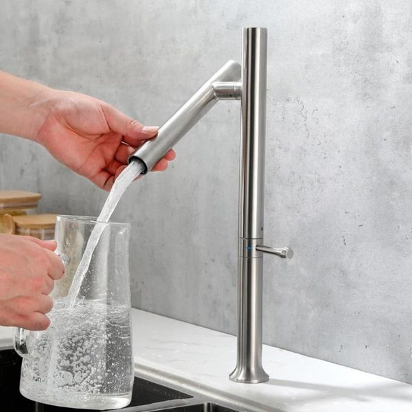 Robinets de cuisine SUS 304 robinet de style simple pivotant et eau froide poignée unique pour évier salle de bains lavabo avec tuyau d'entrée