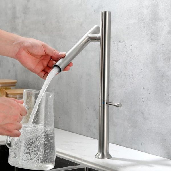 Grifos de cocina Sus 304 grifo estilo simple giratorio y agua fría manija única para fregadero baño lavabo con manguera de entrada