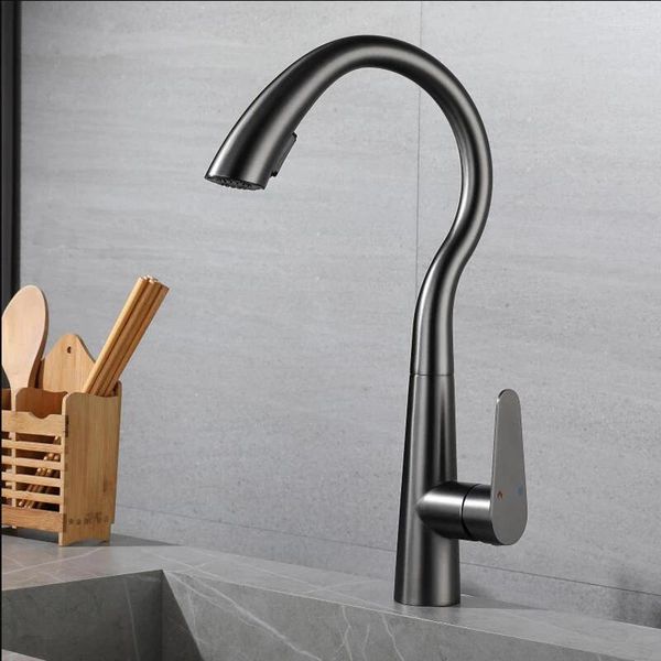 Grifos de cocina Swan Gun Grey Pull Type Faucet y fregadero de lavabo de platos fríos pueden girar