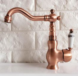 Keukenkranen Swivel Spout Water Tap Antiek Rood Kopper Single Handgat Gat Goot Badkamer Basin Mixer ANF403