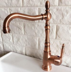 Keukenkranen Swivel Spout Water Tap Antiek Rood Kopper Eenmalige handgreep gat gootsteen badkamer kraanbassin mixer ANF417