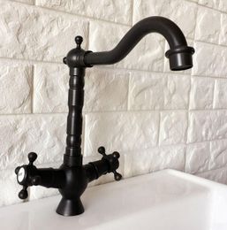 Keukenkranen Swivel tuit water tapolie gewreven zwarte bronzen dubbele handgreep met gat wastafel badkamer kraanbekken mixer ANF361