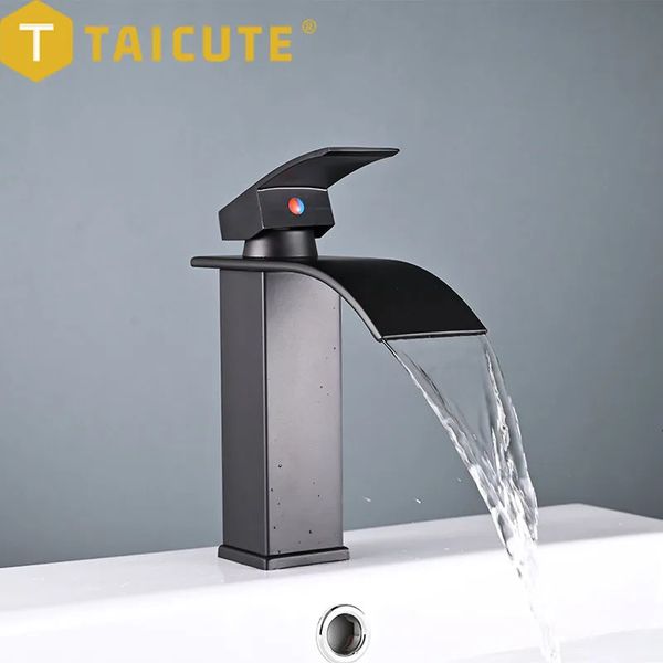 Grifos de cocina TAICUTE Cascada Lavabo Fregadero Mezclador Grifo Agua Acero inoxidable Accesorios de baño Negro Cromo 231113