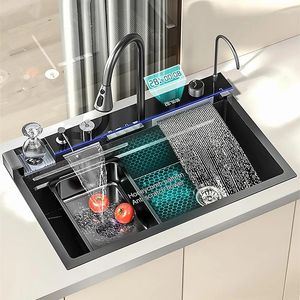 Kitchen Faucets Tiktok Large Single Slot Multifunction Sink Anti-Scratch LED Digital Display Waterfall With Cup Washer