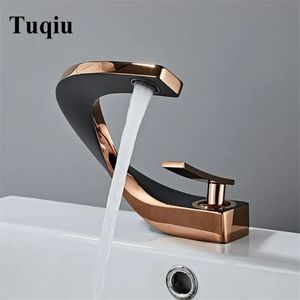 Robinets de cuisine Tuqiu robinet de salle de bains en laiton Rose or blanc lavabo mélangeur d'eau froide, robinet d'évier monté sur le pont noir 231030