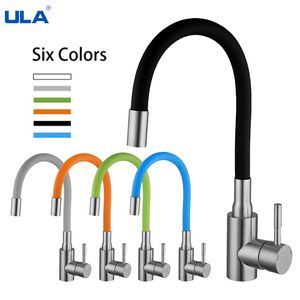 Robinets de cuisine ULA coloré tuyau robinet de cuisine noir chrome eau froide mitigeur évier pour acier inoxydable 221203