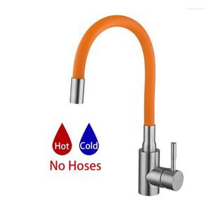 Grifos de cocina Grifo ULA con manguera flexible Acero inoxidable 304 Grifos mezcladores de agua fría de 360 grados Fregadero Color naranja