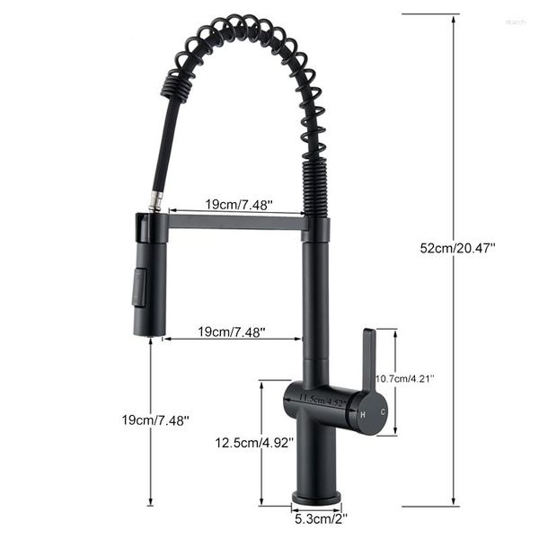 Grifos de cocina Vidric Black Gourmet Pull Out Fregadero Grifo Montado en cubierta Monomando Mezclador de agua Grifo 360 Rotación