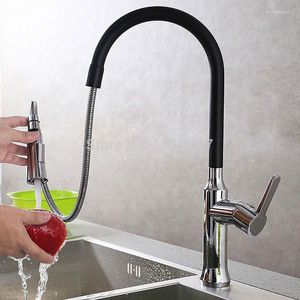 Robinets de cuisine Vidric Luxueux Laiton Massif Moderne Évier Mitigeur Nickel Brossé/Chrome/Noir Mat/Blanc Pull Down Water