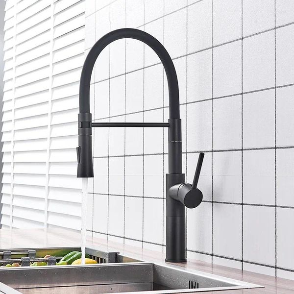 Grifos de cocina Vidric Matte Black Chrome Faucet Pull Down Pulverizador 360 Rotación Torneira de Cozinha Grifo mezclador monomando