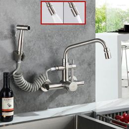 Keukenkranen wand gemonteerd geborsteld roestvrijstalen kraan met bidet spray douchekop roteerbare kou en water multifunction-2c