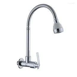 Robinets de cuisine robinet mural pivotant à 360 degrés tuyau Flexible Double trou robinet d'eau froide balcon jardin lavabo évier