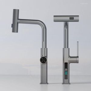 Robinets de cuisine cascade robinet température affichage numérique retirer flux pulvérisateur eau froide évier mitigeur lavage robinet pour