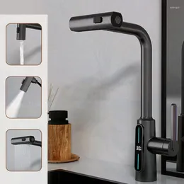 Robinets de cuisine cascade température affichage numérique robinet extractible 3 Modes pulvérisateur à jet eau froide évier mitigeur pour