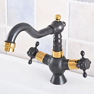 Robinets De Cuisine Wet Bar Salle De Bains Lavabo Robinet Noir Bronze Huilé Or Couleur Laiton Bec Pivotant Mitigeur Monotrou Msf793