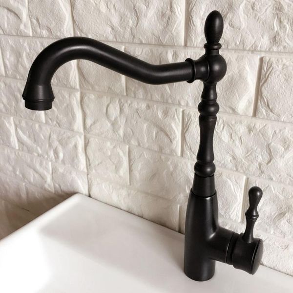 Robinets De Cuisine Wet Bar Salle De Bains Lavabo Robinet Noir Bronze Huilé Une Poignée Bec Pivotant Mitigeur Monotrou Mnf378