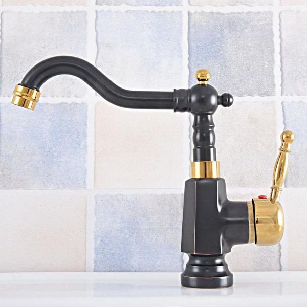 Robinets De Cuisine Wet Bar Salle De Bains Lavabo Robinet Noir Bronze Huilé Or Couleur Laiton Bec Pivotant Mitigeur Monotrou Msf797