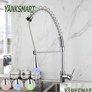 Grifos de cocina yanksmart cromado grifo de primavera pulido pl out rociador dual spout fregadero mezclador de agua toque de agua soltera caída del dhg3t