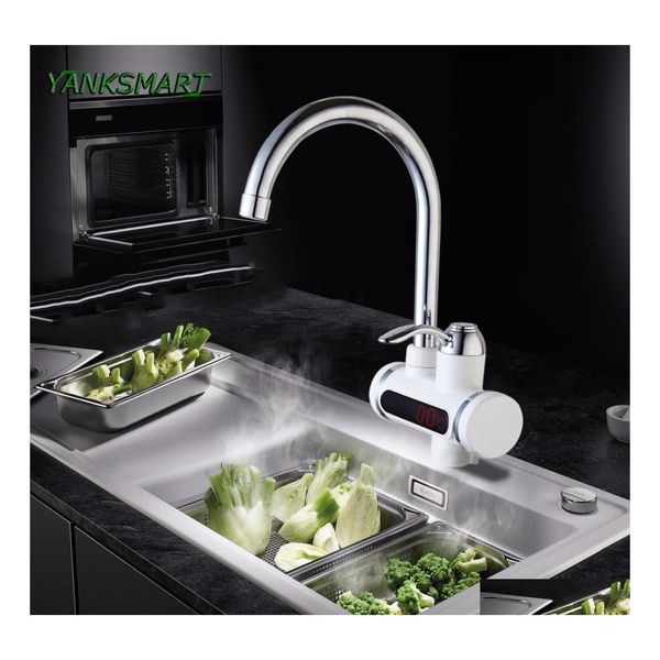 Grifos de cocina Yanksmart Ru Calentador de agua instantáneo sin tanque Grifo eléctrico Instantáneo LED Enchufe de la UE Entrega de gotas Hogar Jardín Ducha DHJYT