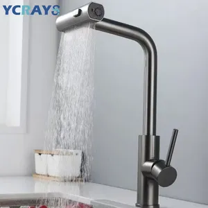Keukenkranen YCRAYS Zwart Grijs Uittrekbaar Rotatie Waterval Stroom Sproeier Head Sink Mixer Geborsteld Nikkel Waterkraan Accessorie