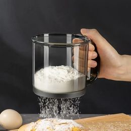 Keukenmeelzeef Handheld halfautomatische suikerzeef Poedershaker Handvat Maatbeker Maken Gereedschap Bakken keukengereedschap