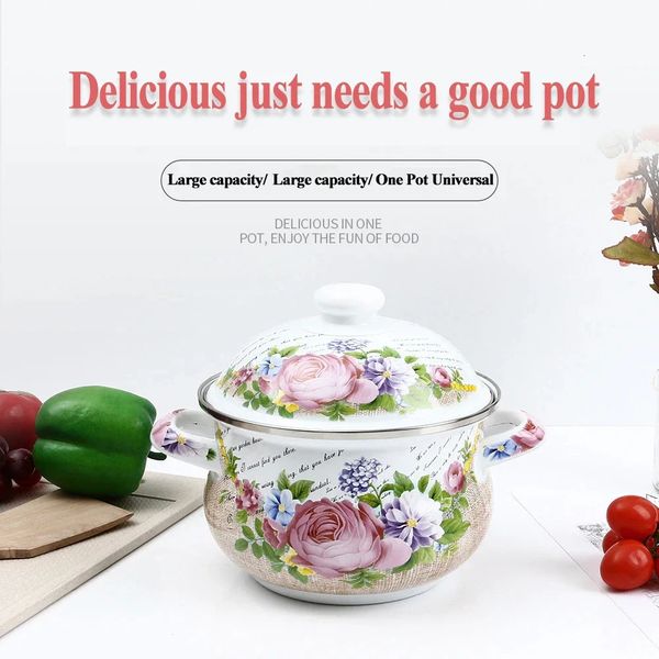 Cuisine japonaise épaissie rose fleur langue émail émail binaural cuisson soupe pot costume cuisinière à gaz cuisinière à induction 240308