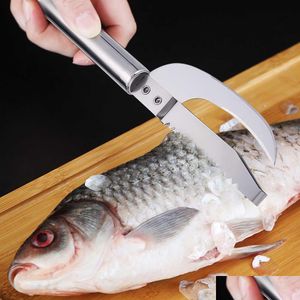 Couteaux de cuisine 2 en 1 écailles de poisson Scra Grattoir de nettoyage de fruits de mer Mti-Purpose Couteau Accessoires Gadgets Drop Delivery Home Garden Dinin Dh30K