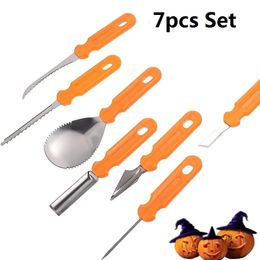 Couteaux de cuisine 7 pièces Kit de sculpture de citrouille outils Halloween ensemble d'outils pochoirs fournitures de coupe gravure 231017