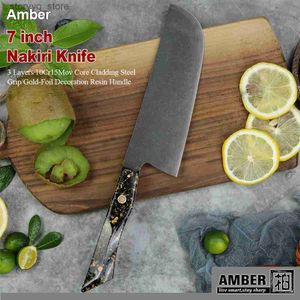 Couteaux de cuisine Couteaux de cuisine en acier inoxydable ambre de haute qualité 10Cr15Mov 3 couches de revêtement en acier couteau de chef de cuisine Q240226