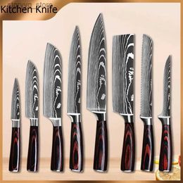 Couteaux de cuisine Couteau de chef Laser motif damas en acier inoxydable à haute teneur en carbone Santoku couteaux de cuisine utilitaires couperet couteau à pain meilleur cadeau Q240226