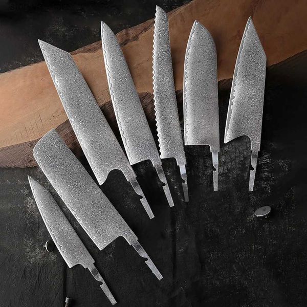 Couteaux de cuisine Lame de couteau pleine soie en acier damas, lames de couteau de chef de cuisine vierges, couteau fait à la main, Kit de fabrication de couteaux personnalisés sans manche Q240226