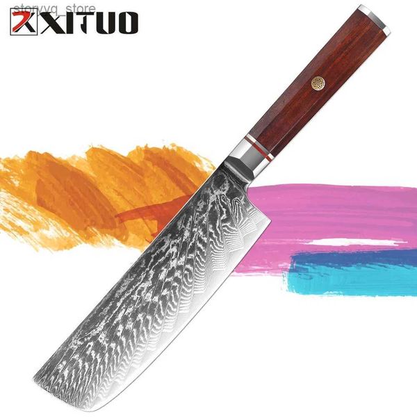 Cuchillos de cocina Damasco Acero Japón Cuchillo Nakiri Cuchillos Navaja Afilada Cuchillo vegetal 7 pulgadas Multiusos Asiático Cocina Chef Cuchillo Sharp Cleaver Q240226