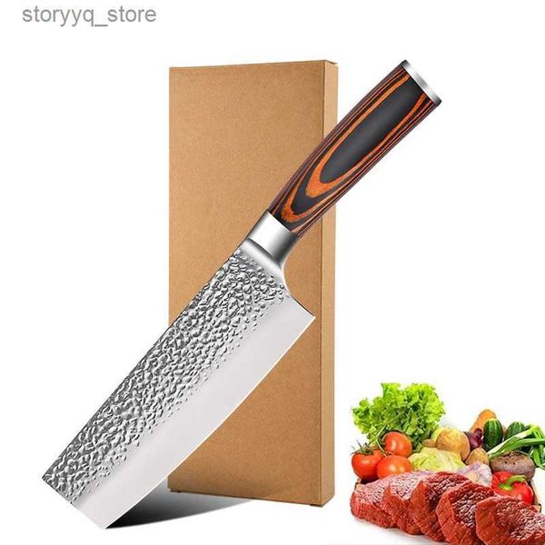 Cuchillos de cocina Cuchillo Nakiri forjado Cuchillo de chef de 6,5 pulgadas Cuchillo de cocina japonés Cuchillo de chef asiático para cortar carne y verduras Q240226