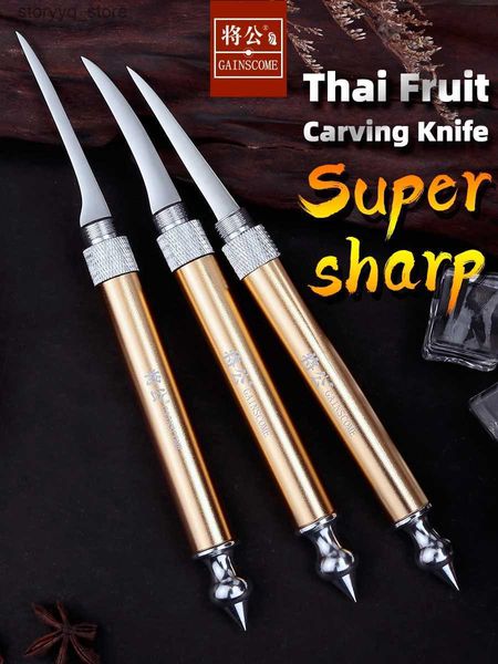 Couteaux de cuisine Gainscome couteau à découper de cuisine thaïlandais, couteau principal 440C en acier inoxydable, Chef d'hôtel pliable, gravure d'art de fruits Scimitar Sharp Q240226
