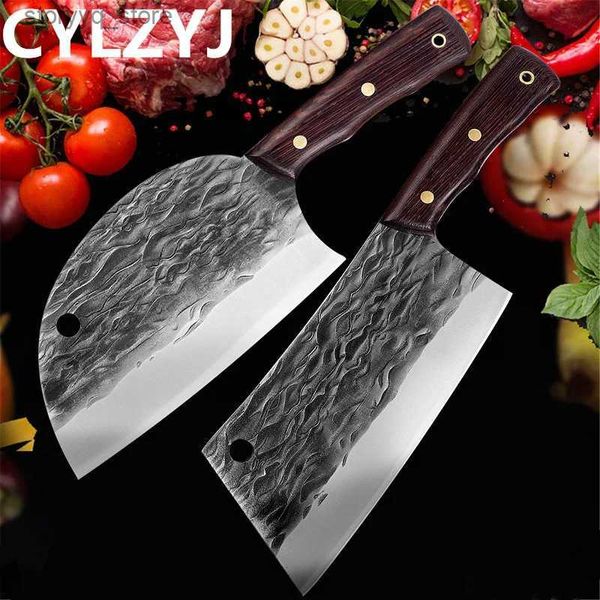 Cuchillos de cocina Cuchillo de cocina forjado hecho a mano Carnicero Carne para picar Cuchilla Cuchillo de chef chino 5CR15 Cuchillo de cocina de chef serbio de acero inoxidable Q240226