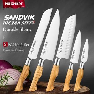 Couteaux de cuisine HEZHEN 1-5PC ensemble de couteaux Sandivik 14C28N acier inoxydable Chef Santoku utilitaire couteau de cuisine pour la viande couteau de cuisine tranchant Q240226