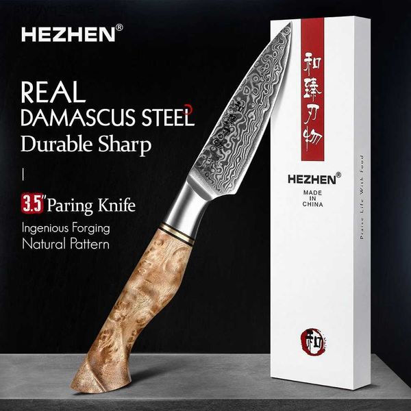 Couteaux de cuisine HEZHEN 3.5 pouces couteau d'office véritable 67 couches damas Super acier couteau de cuisine Super antirouille lame tranchante couteau de cuisine à fruits Q240226