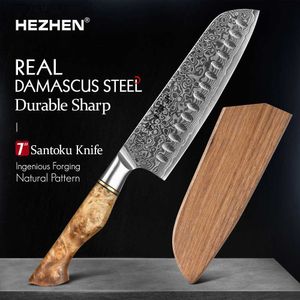 Couteaux de cuisine HEZHEN couteau Santoku de 7 pouces, véritable 67 couches damas Super acier coupé viande poisson légumes couteau de cuisine japonais couteau de cuisine tranchant Q240226