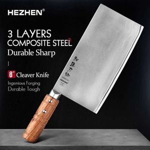 Couteaux de cuisine HEZHEN 7 ou 8 pouces couteau à trancher 3 couches Composite en acier inoxydable de haute qualité professionnel cuisine Chef cuisinier couteau à trancher Q240226