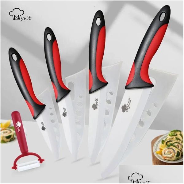 Cuchillos de cocina Juego de cuchillos de cocina Cuchillos de cerámica Paring Utility Slicing Chef 3 4 5 pulgadas White Zirconia Blade Fruit Vegetales Herramientas Cutt OTKB3