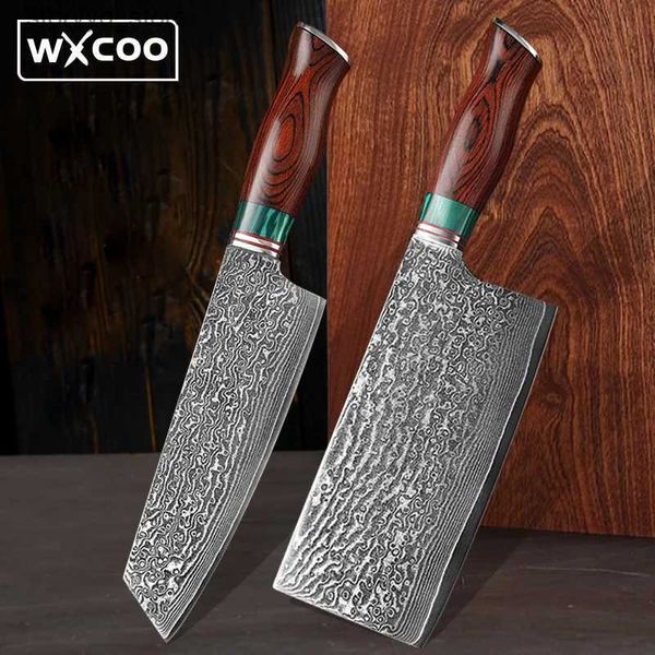 Cuchillos de cocina Cuchillo de carnicero Rebanador de huesos Cuchillos afilados Cuchillo de chef de acero de Damasco Picar Carnicero Corte de verduras Cuchillo de cocina afilado Q240226