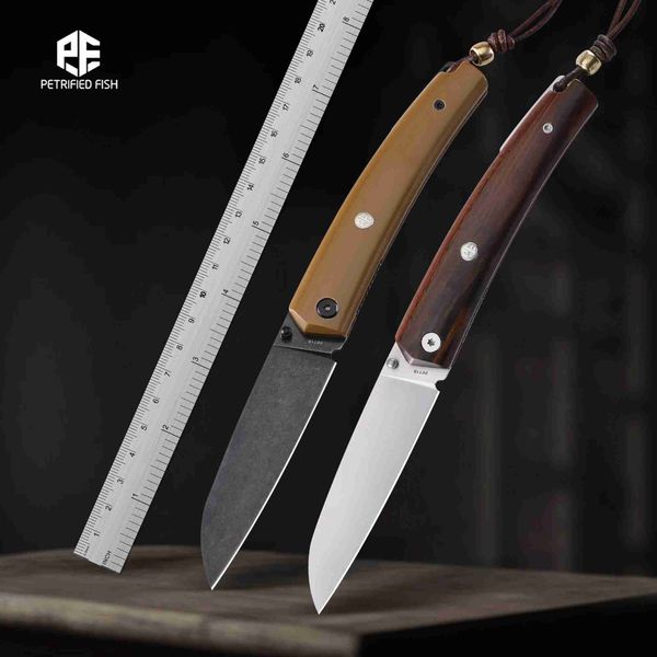 Cuchillos de cocina con mango de madera petrificado 719, cuchillo plegable 12C27N con rodamiento de bolas de acero, bolsillo táctico para acampar, caza y pelado EDC.Herramientas Q240226