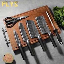 Cuchillos de cocina PLYS-7pcs / set Juego de cuchillos de cocina de acero inoxidable afilados para el hogar con tijeras de cocina y afilador de cuchillos Cuchillo de carnicero Q240226
