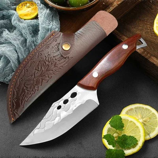 Cuchillos de cocina Cuchillos de cocina profesionales Cuchillo de pesca de deshuesado forjado Cuchillo de carnicero de acero inoxidable Cuchillo de carnicero hecho a mano con funda Q240226