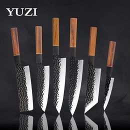 Couteaux de cuisine ensemble 1-6 forgés à la main en acier inoxydable à haute teneur en carbone japonais Santoku couteau de Chef tranchant couperet outil de tranchage